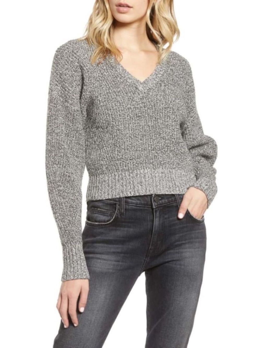 ✨NWT✨ REBECCA MINKOFF Bowie Marled V Neck Sweater in Heather Grey Sz XL